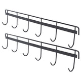 2pcs Wall Mounted Coat Rack Stainless Steel Wall Hanging Coat Hook Rail with 6 Hooks for Clothes Towel Hat 6 Hooks 2 Black