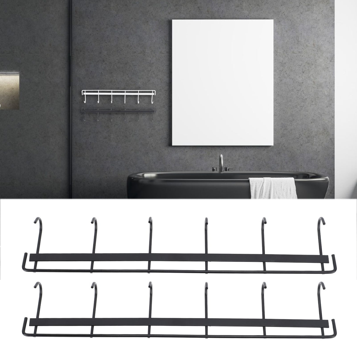 2pcs Wall Mounted Coat Rack Stainless Steel Wall Hanging Coat Hook Rail with 6 Hooks for Clothes Towel Hat 6 Hooks 2 Black