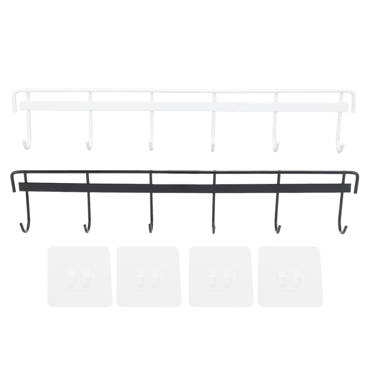 2pcs Wall Mounted Coat Rack Stainless Steel Wall Hanging Coat Hook Rail with 6 Hooks for Clothes Towel Hat 6 Hooks 1 Black 1 White