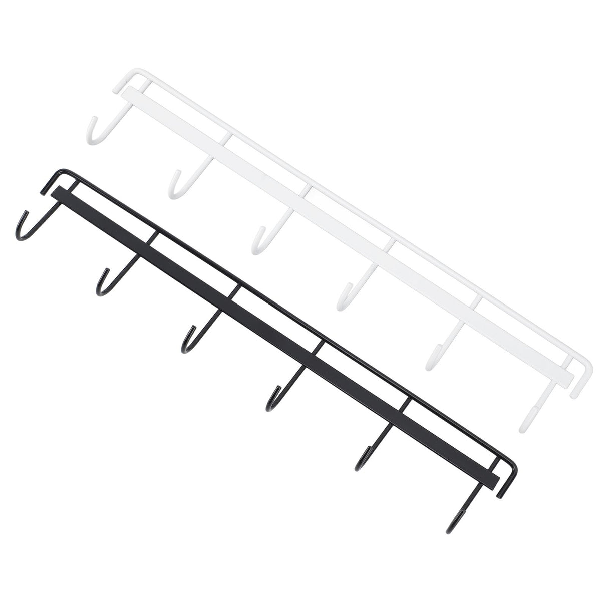 2pcs Wall Mounted Coat Rack Stainless Steel Wall Hanging Coat Hook Rail with 6 Hooks for Clothes Towel Hat 6 Hooks 1 Black 1 White
