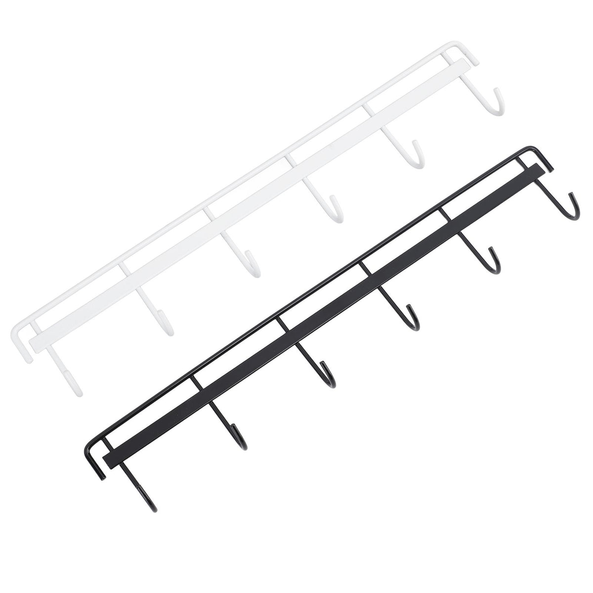 2pcs Wall Mounted Coat Rack Stainless Steel Wall Hanging Coat Hook Rail with 6 Hooks for Clothes Towel Hat 6 Hooks 1 Black 1 White