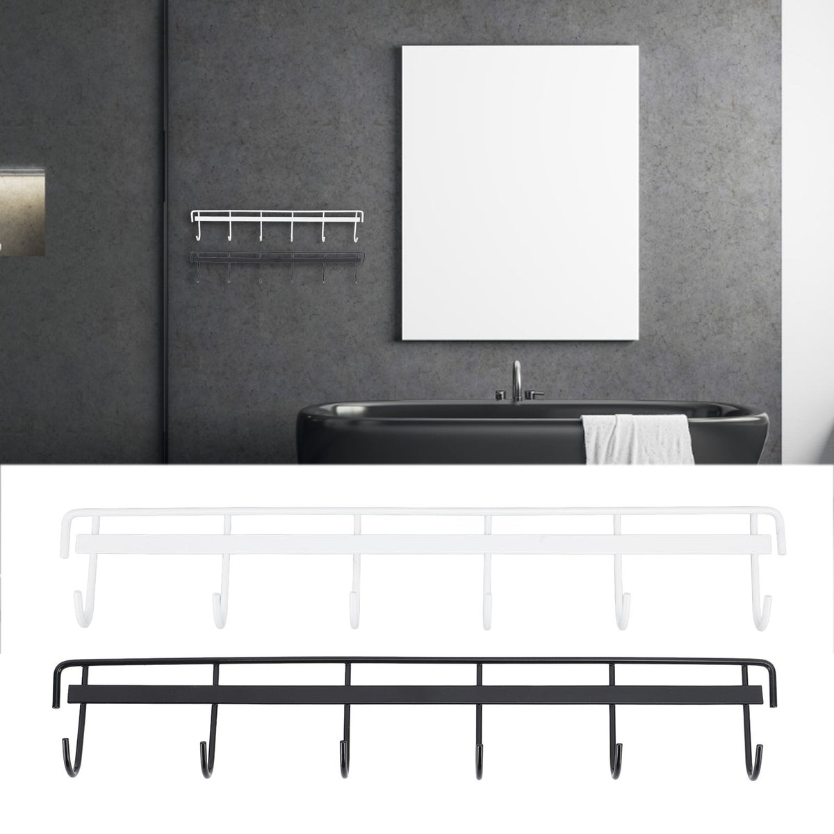 2pcs Wall Mounted Coat Rack Stainless Steel Wall Hanging Coat Hook Rail with 6 Hooks for Clothes Towel Hat 6 Hooks 1 Black 1 White