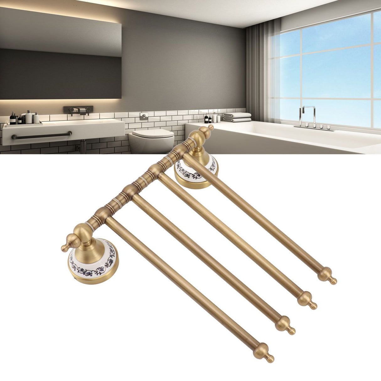 Swivel Towel Bar Antique Brass Towel Rack Rotated Towel Hanger Holder for Bathroom Four Rods