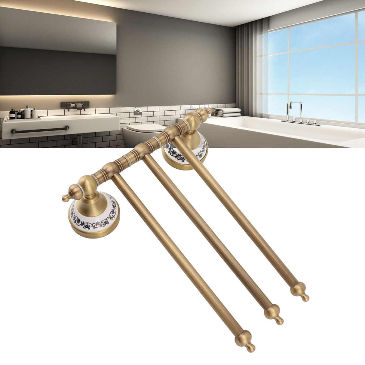 Swivel Towel Bar Antique Brass Towel Rack Rotated Towel Hanger Holder for Bathroom Three Rods