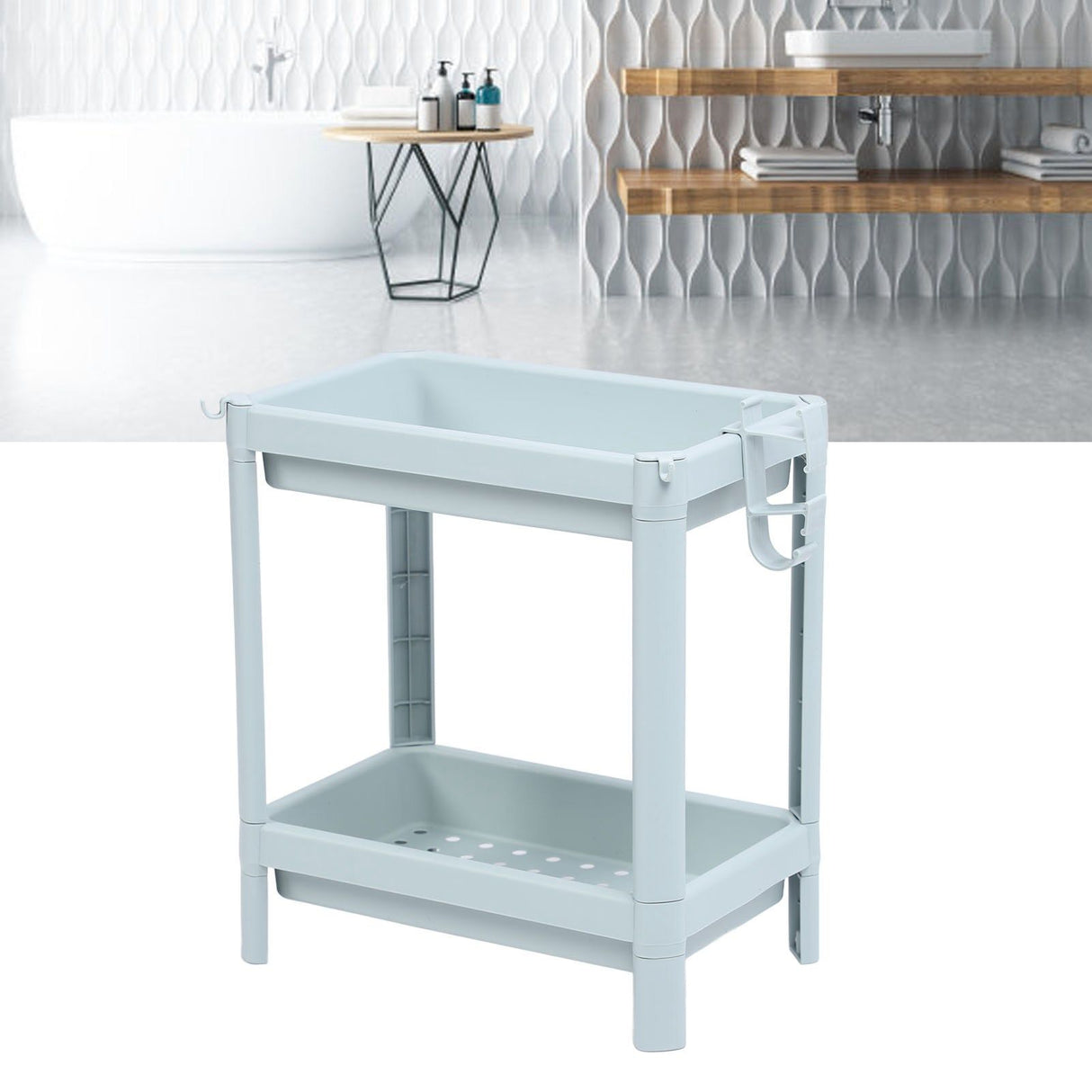 Bathroom Floor Storage Shelf Bathroom Storage Open Shelf Unit Freestanding Corner Rack Shelves Storage Rack Nordic Blue 2 Tier
