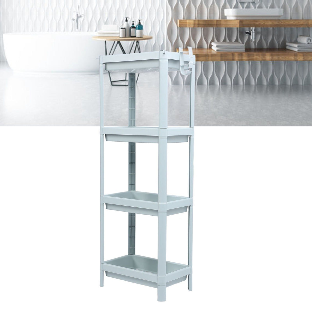 Bathroom Floor Storage Shelf Bathroom Storage Open Shelf Unit Freestanding Corner Rack Shelves Storage Rack Nordic Blue 4 Tier