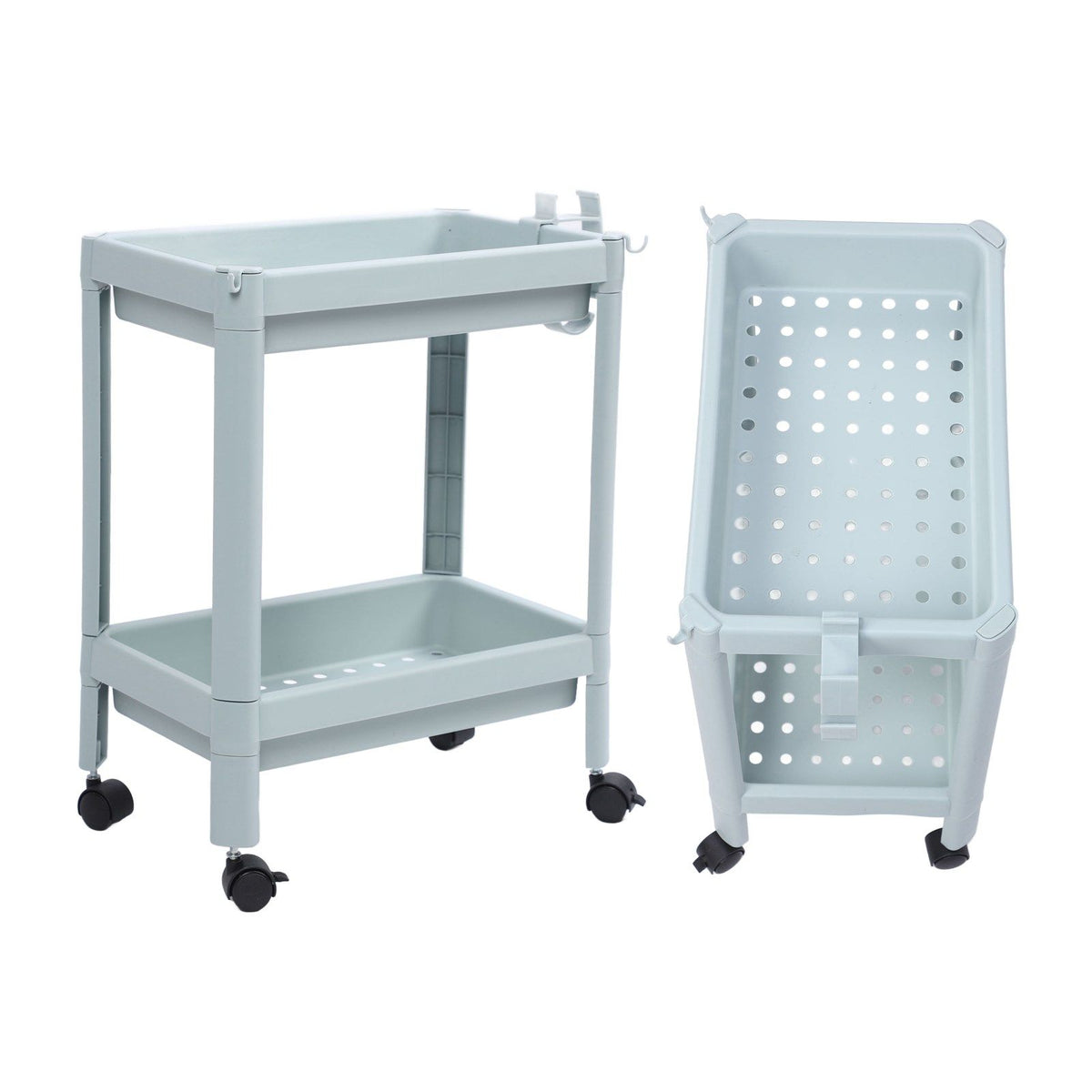 Bathroom Floor Storage Shelf Bathroom Storage Open Shelf Unit Freestanding Corner Rack Shelves Storage Rack Nordic Blue 2 Tier (with Wheels)