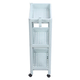 Bathroom Floor Storage Shelf Bathroom Storage Open Shelf Unit Freestanding Corner Rack Shelves Storage Rack Nordic Blue 3 Tier (with Wheels) - Close-Up Angle