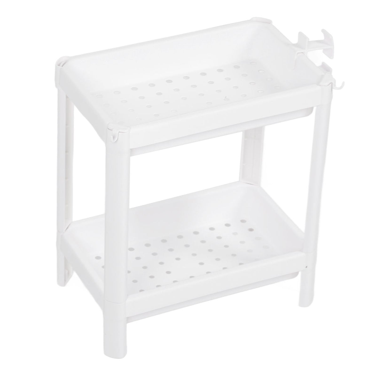 Bathroom Tower Shelf Plastic Freestanding Storage Rack Organizer Multifunctional Shelving Unit for Living Room Bedroom Kitchen White 2 Layers