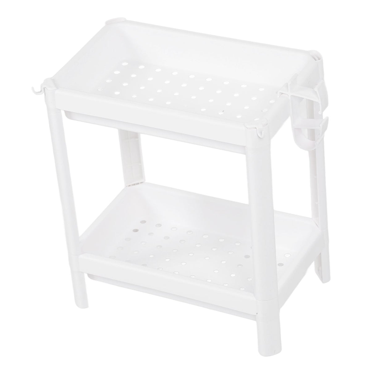Bathroom Tower Shelf Plastic Freestanding Storage Rack Organizer Multifunctional Shelving Unit for Living Room Bedroom Kitchen White 2 Layers