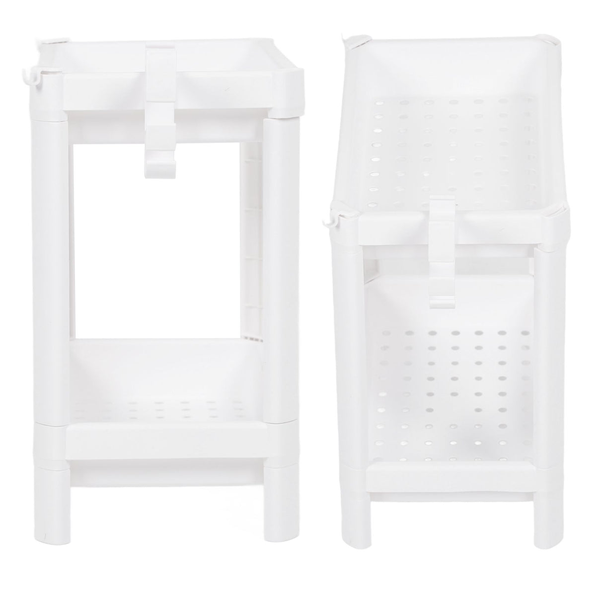 Bathroom Tower Shelf Plastic Freestanding Storage Rack Organizer Multifunctional Shelving Unit for Living Room Bedroom Kitchen White 2 Layers