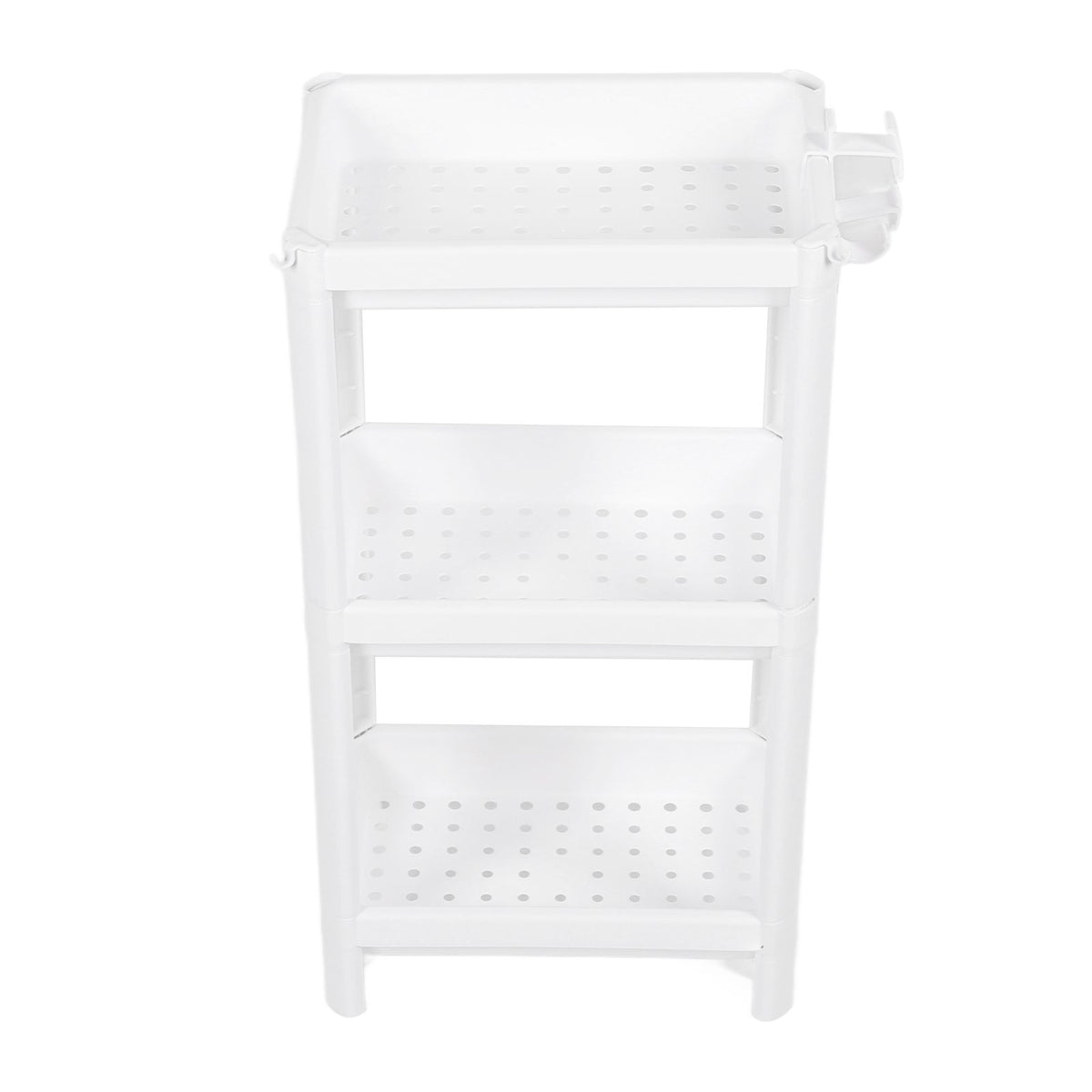 Bathroom Tower Shelf Plastic Freestanding Storage Rack Organizer Multifunctional Shelving Unit for Living Room Bedroom Kitchen White 3 Layers