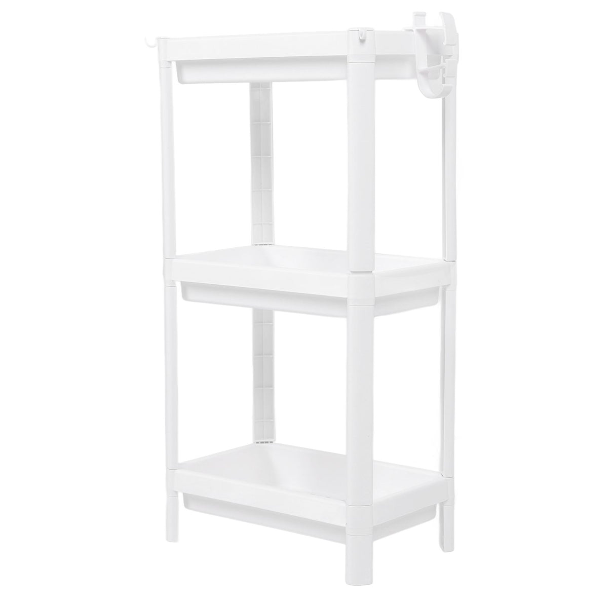 Bathroom Tower Shelf Plastic Freestanding Storage Rack Organizer Multifunctional Shelving Unit for Living Room Bedroom Kitchen White 3 Layers