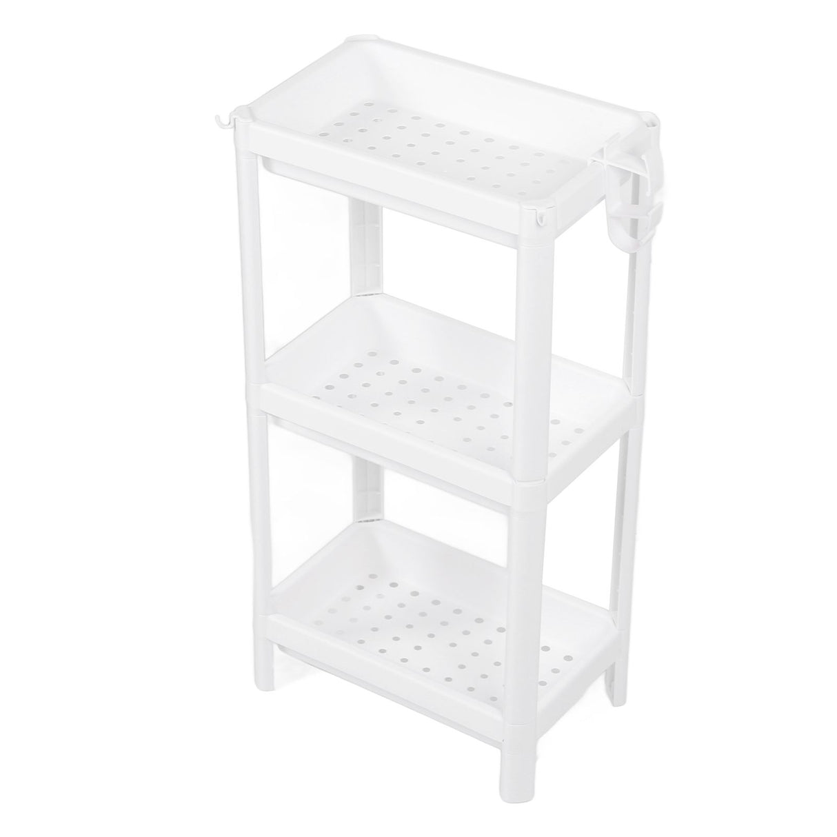 Bathroom Tower Shelf Plastic Freestanding Storage Rack Organizer Multifunctional Shelving Unit for Living Room Bedroom Kitchen White 3 Layers