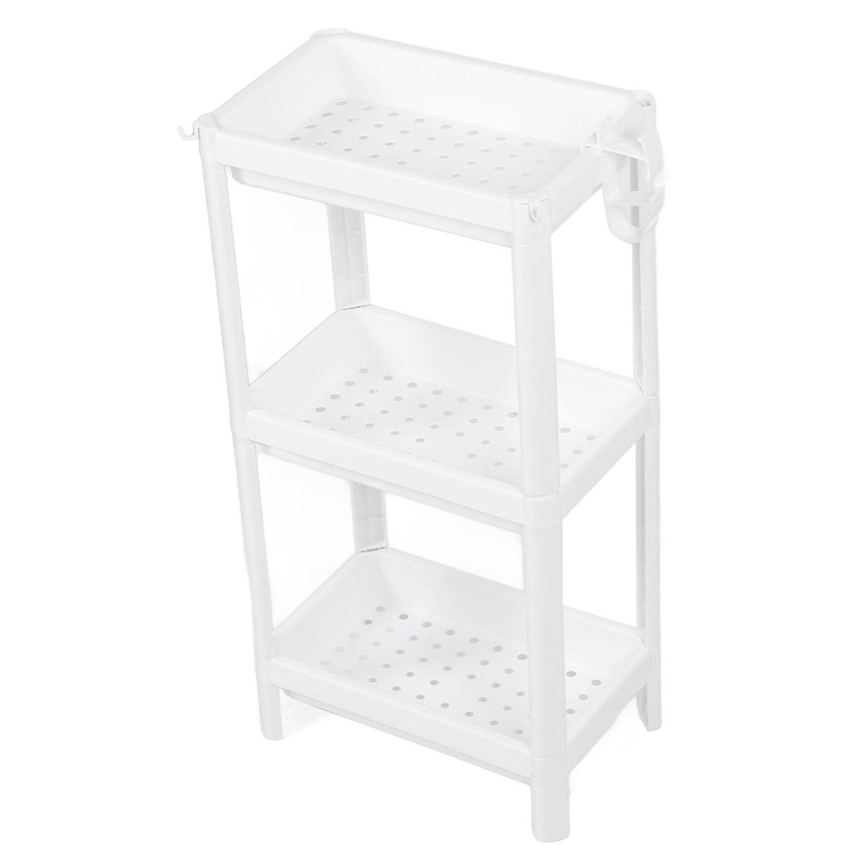 Bathroom Tower Shelf Plastic Freestanding Storage Rack Organizer Multifunctional Shelving Unit for Living Room Bedroom Kitchen White 3 Layers