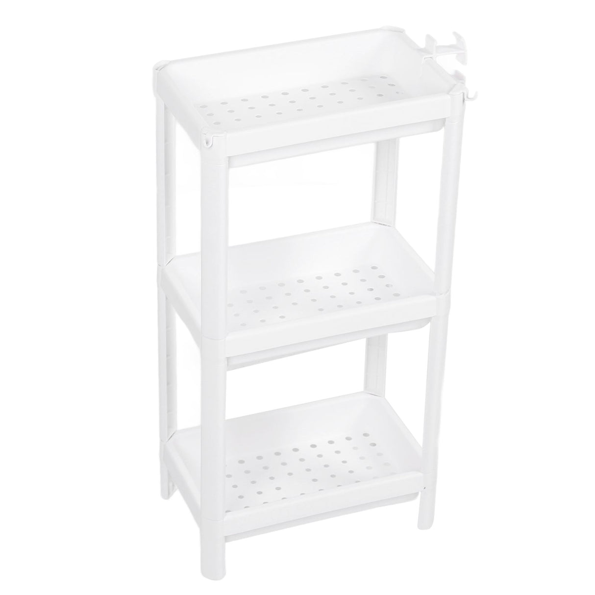 Bathroom Tower Shelf Plastic Freestanding Storage Rack Organizer Multifunctional Shelving Unit for Living Room Bedroom Kitchen White 3 Layers