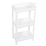 Bathroom Tower Shelf Plastic Freestanding Storage Rack Organizer Multifunctional Shelving Unit for Living Room Bedroom Kitchen White 3 Layers - Rear View