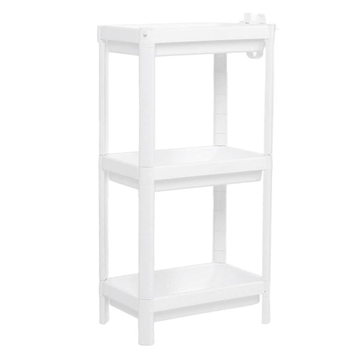 Bathroom Tower Shelf Plastic Freestanding Storage Rack Organizer Multifunctional Shelving Unit for Living Room Bedroom Kitchen White 3 Layers