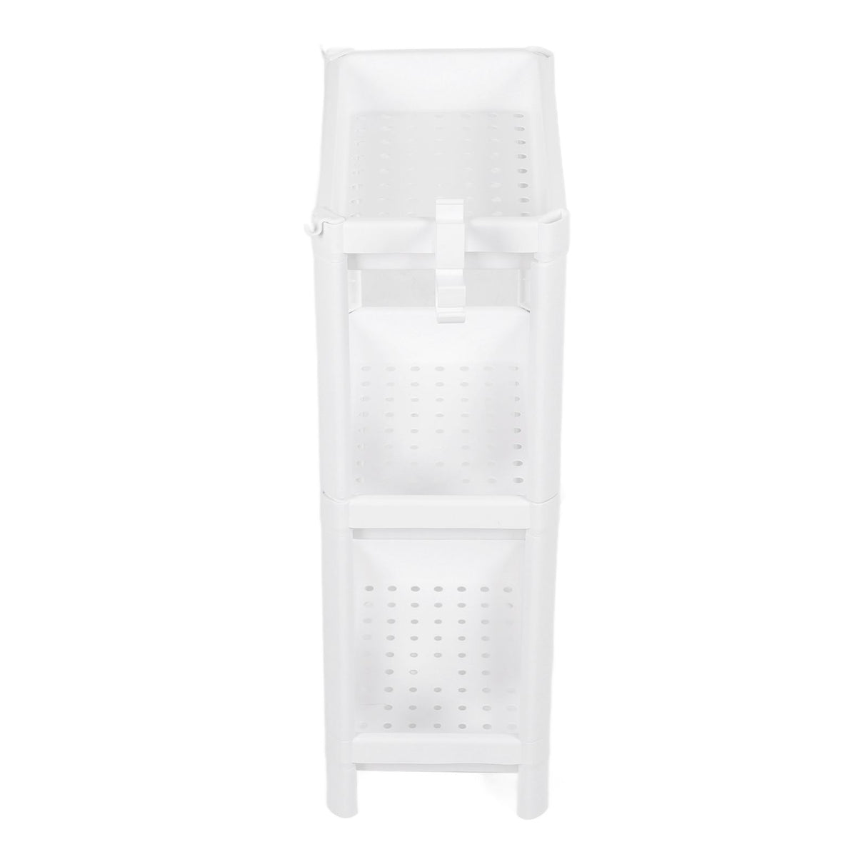 Bathroom Tower Shelf Plastic Freestanding Storage Rack Organizer Multifunctional Shelving Unit for Living Room Bedroom Kitchen White 3 Layers