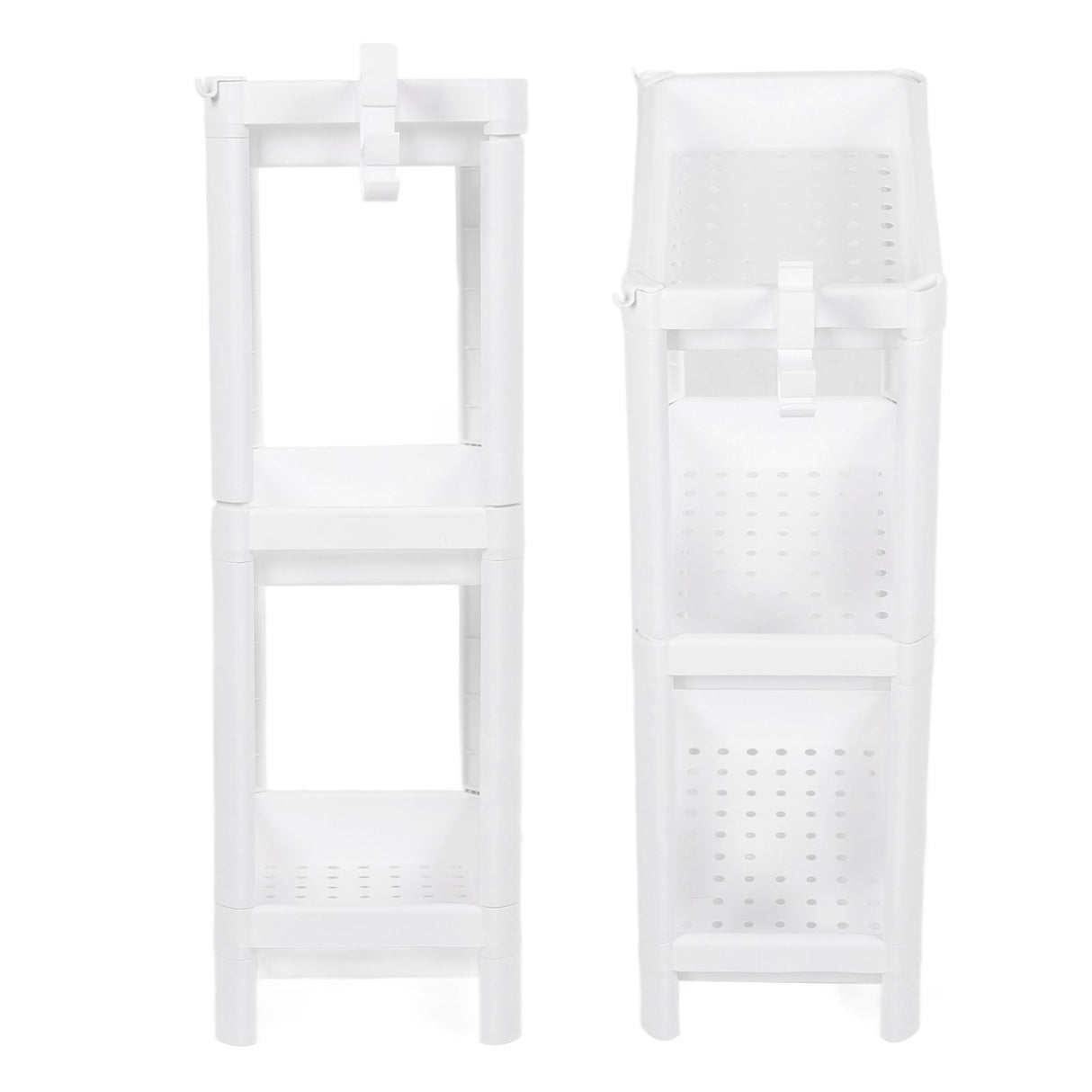 Bathroom Tower Shelf Plastic Freestanding Storage Rack Organizer Multifunctional Shelving Unit for Living Room Bedroom Kitchen White 3 Layers