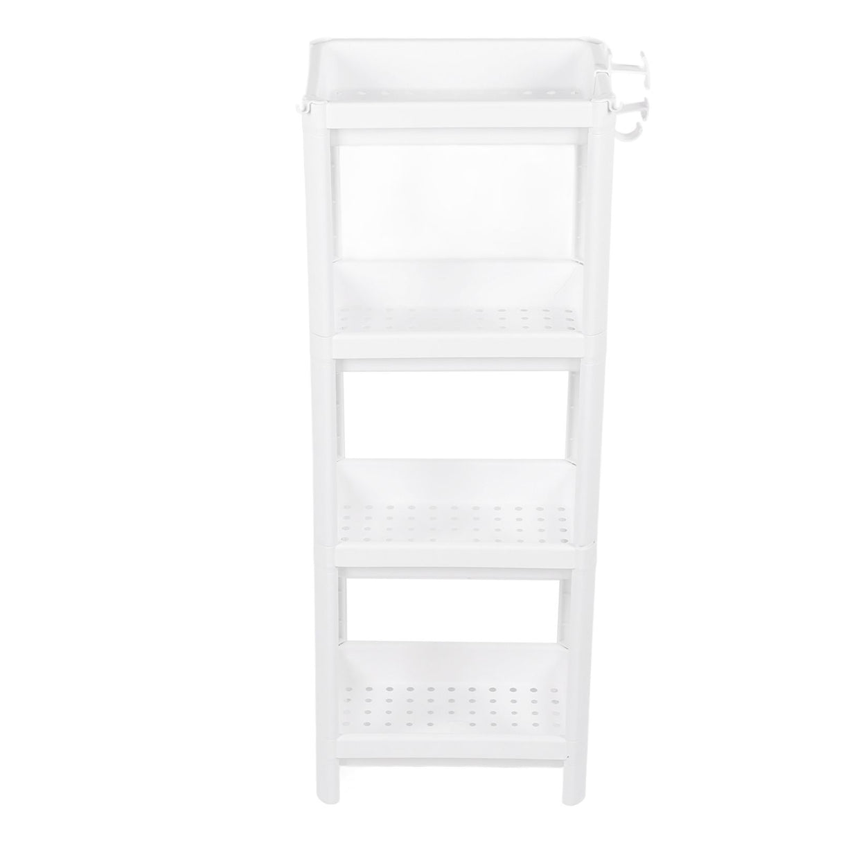 Bathroom Tower Shelf Plastic Freestanding Storage Rack Organizer Multifunctional Shelving Unit for Living Room Bedroom Kitchen White 4 Layers