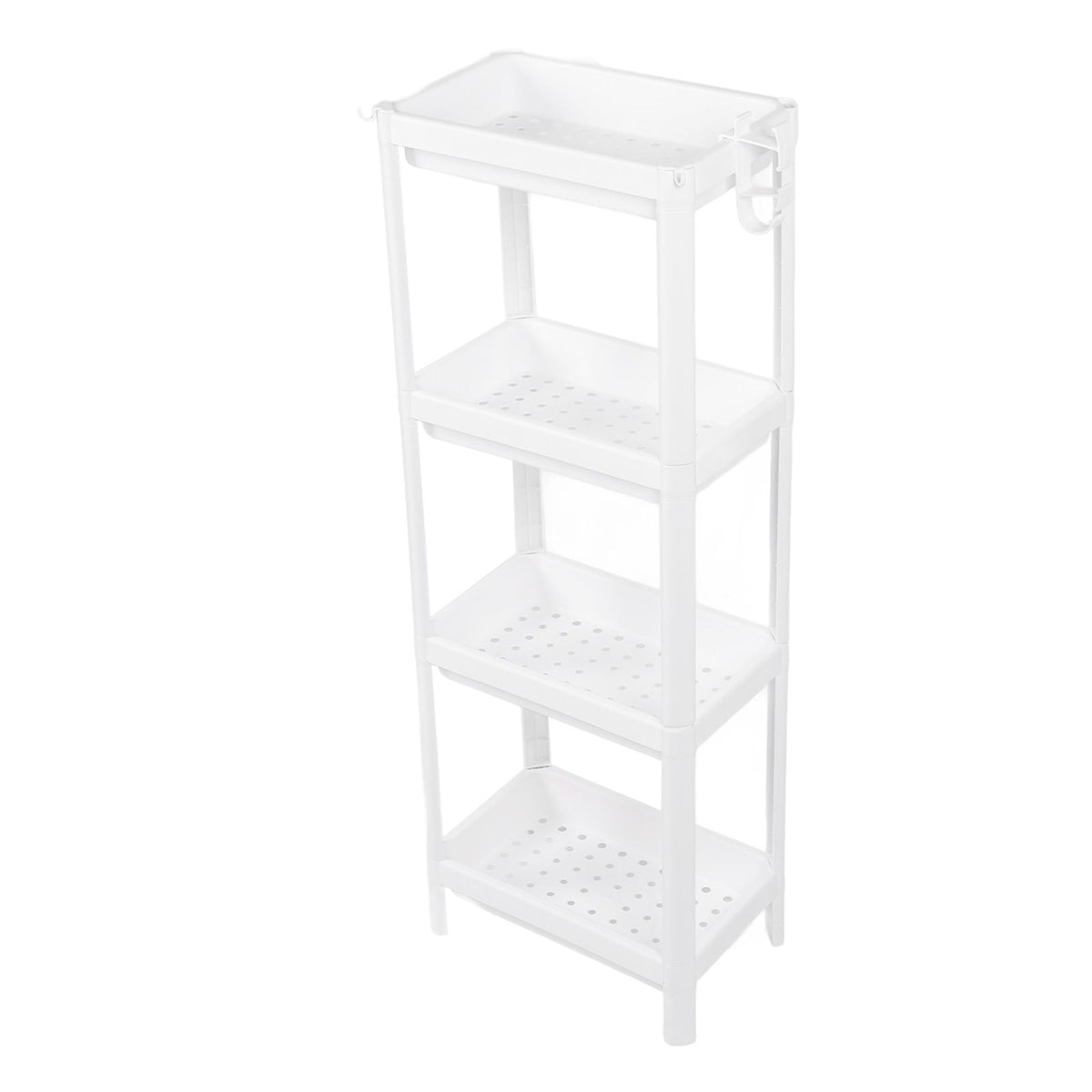 Bathroom Tower Shelf Plastic Freestanding Storage Rack Organizer Multifunctional Shelving Unit for Living Room Bedroom Kitchen White 4 Layers