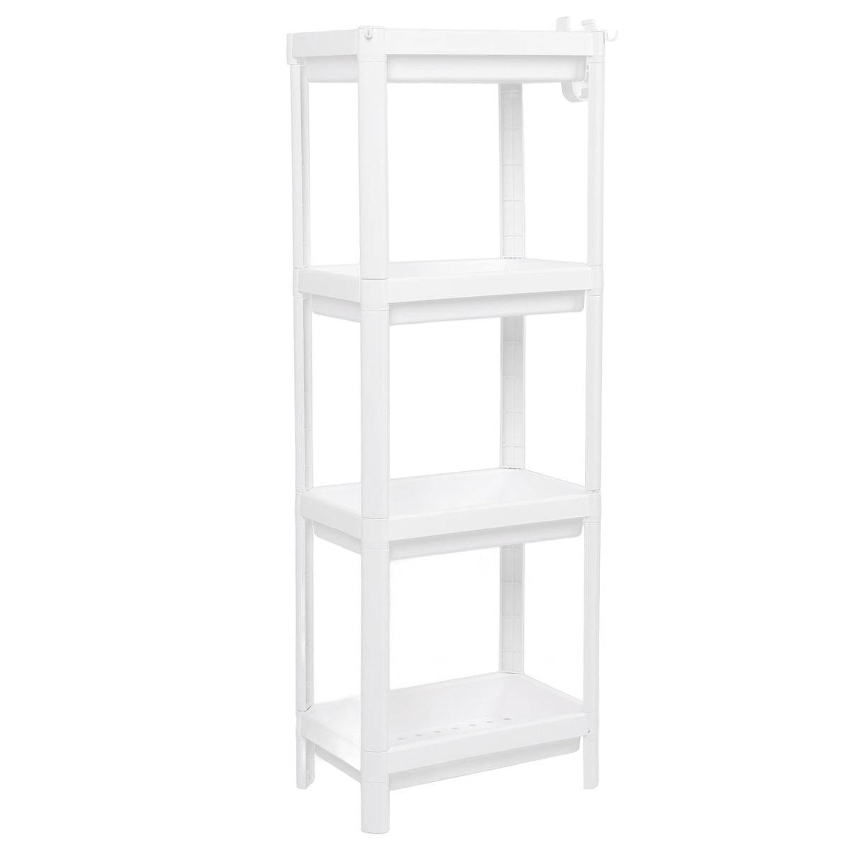 Bathroom Tower Shelf Plastic Freestanding Storage Rack Organizer Multifunctional Shelving Unit for Living Room Bedroom Kitchen White 4 Layers
