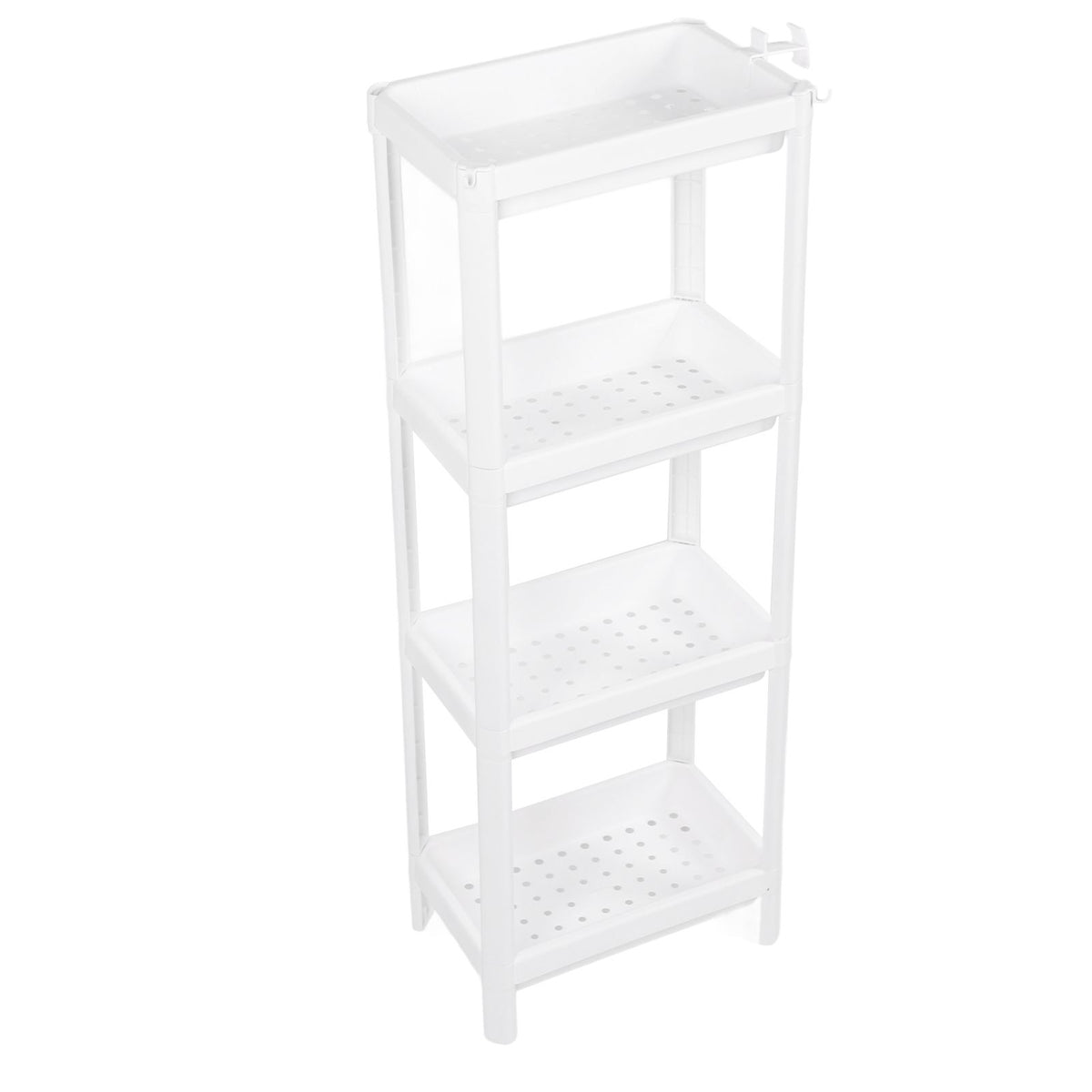 Bathroom Tower Shelf Plastic Freestanding Storage Rack Organizer Multifunctional Shelving Unit for Living Room Bedroom Kitchen White 4 Layers