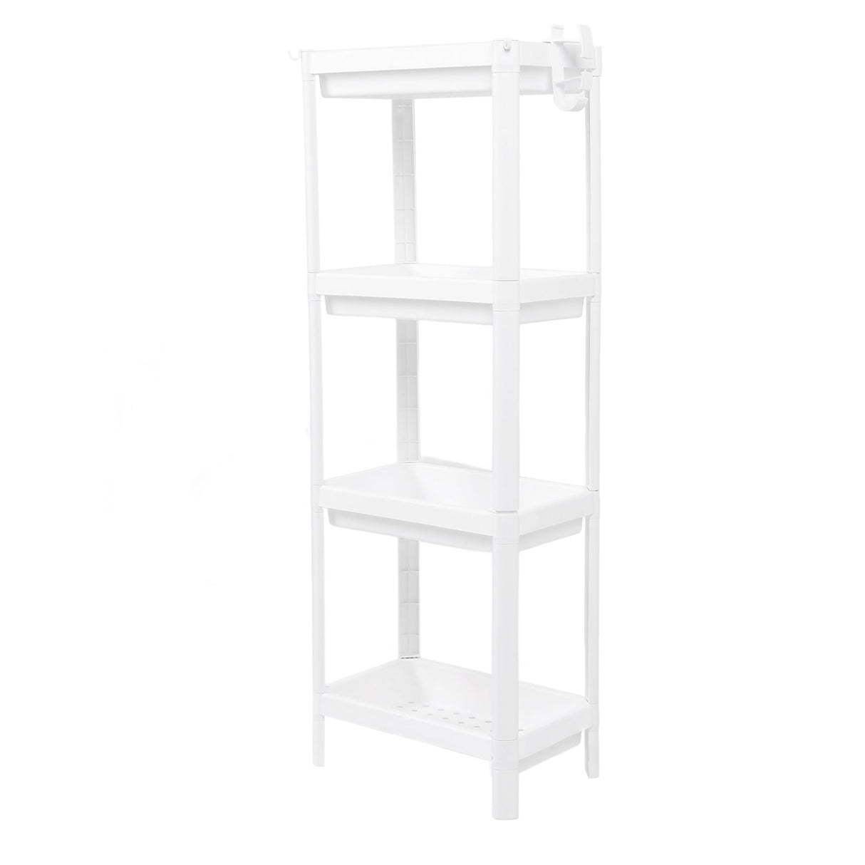 Bathroom Tower Shelf Plastic Freestanding Storage Rack Organizer Multifunctional Shelving Unit for Living Room Bedroom Kitchen White 4 Layers