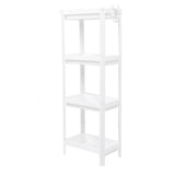 Bathroom Tower Shelf Plastic Freestanding Storage Rack Organizer Multifunctional Shelving Unit for Living Room Bedroom Kitchen White 4 Layers - Rear View