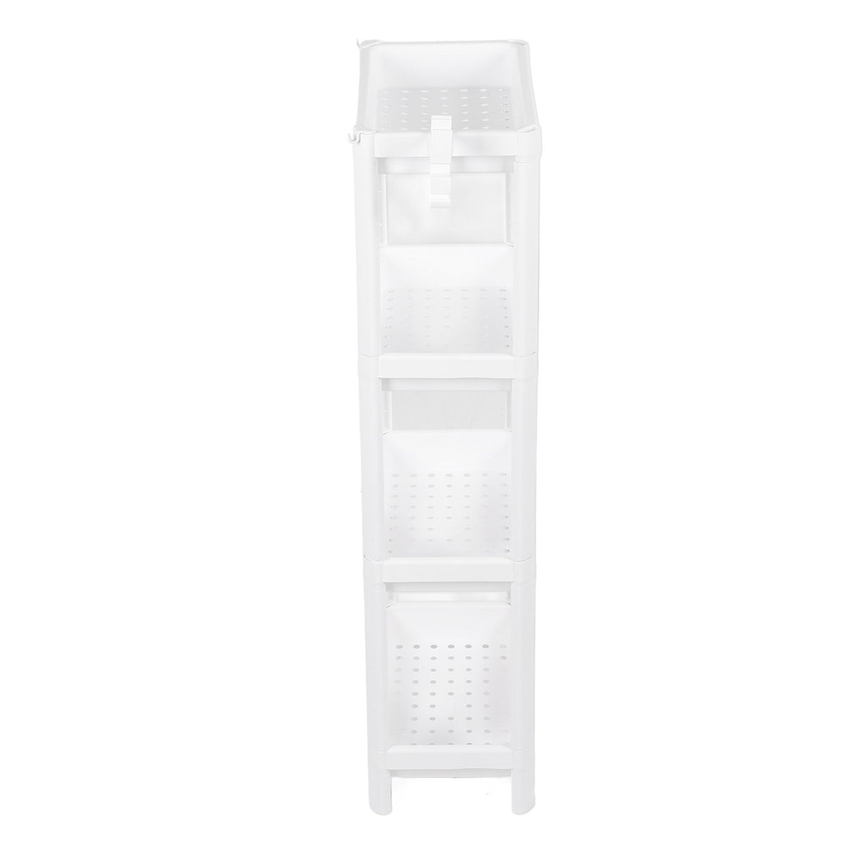 Bathroom Tower Shelf Plastic Freestanding Storage Rack Organizer Multifunctional Shelving Unit for Living Room Bedroom Kitchen White 4 Layers