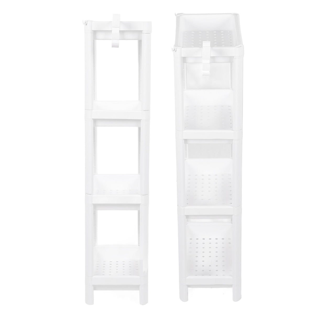 Bathroom Tower Shelf Plastic Freestanding Storage Rack Organizer Multifunctional Shelving Unit for Living Room Bedroom Kitchen White 4 Layers