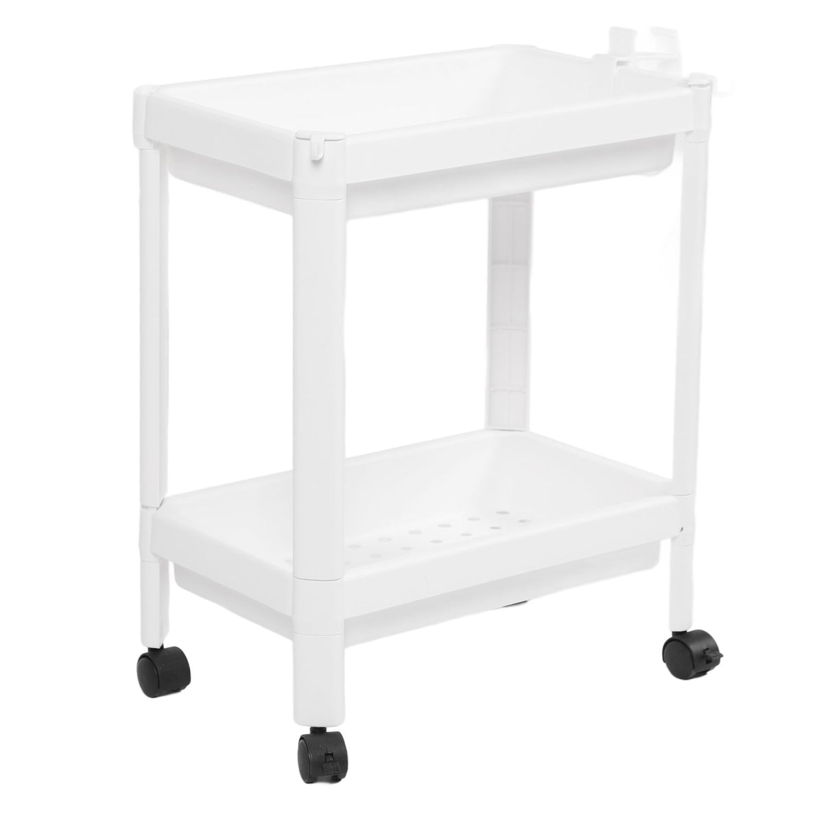 Bathroom Tower Shelf Plastic Freestanding Storage Rack Organizer Multifunctional Shelving Unit for Living Room Bedroom Kitchen White 2 Layers (with Wheel)