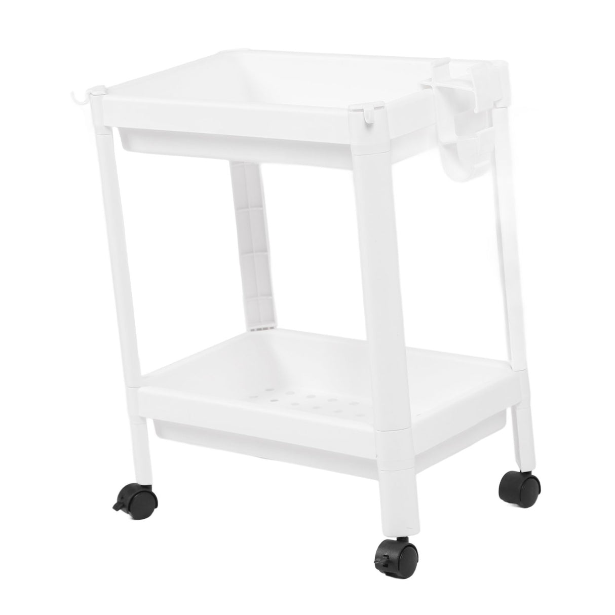 Bathroom Tower Shelf Plastic Freestanding Storage Rack Organizer Multifunctional Shelving Unit for Living Room Bedroom Kitchen White 2 Layers (with Wheel)
