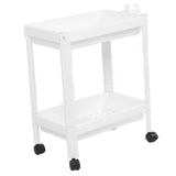 Bathroom Tower Shelf Plastic Freestanding Storage Rack Organizer Multifunctional Shelving Unit for Living Room Bedroom Kitchen White 2 Layers (with Wheel)