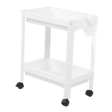 Bathroom Tower Shelf Plastic Freestanding Storage Rack Organizer Multifunctional Shelving Unit for Living Room Bedroom Kitchen White 2 Layers (with Wheel) - Close-Up Angle