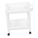 Bathroom Tower Shelf Plastic Freestanding Storage Rack Organizer Multifunctional Shelving Unit for Living Room Bedroom Kitchen White 2 Layers (with Wheel)
