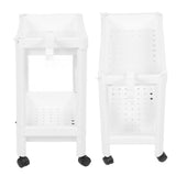 Bathroom Tower Shelf Plastic Freestanding Storage Rack Organizer Multifunctional Shelving Unit for Living Room Bedroom Kitchen White 2 Layers (with Wheel) - Extra Image