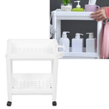 Bathroom Tower Shelf Plastic Freestanding Storage Rack Organizer Multifunctional Shelving Unit for Living Room Bedroom Kitchen White 2 Layers (with Wheel) - Extra Image