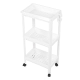Bathroom Tower Shelf Plastic Freestanding Storage Rack Organizer Multifunctional Shelving Unit for Living Room Bedroom Kitchen White 3 Layers (with Wheel)