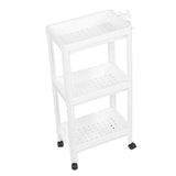 Bathroom Tower Shelf Plastic Freestanding Storage Rack Organizer Multifunctional Shelving Unit for Living Room Bedroom Kitchen White 3 Layers (with Wheel) - Close-Up Angle