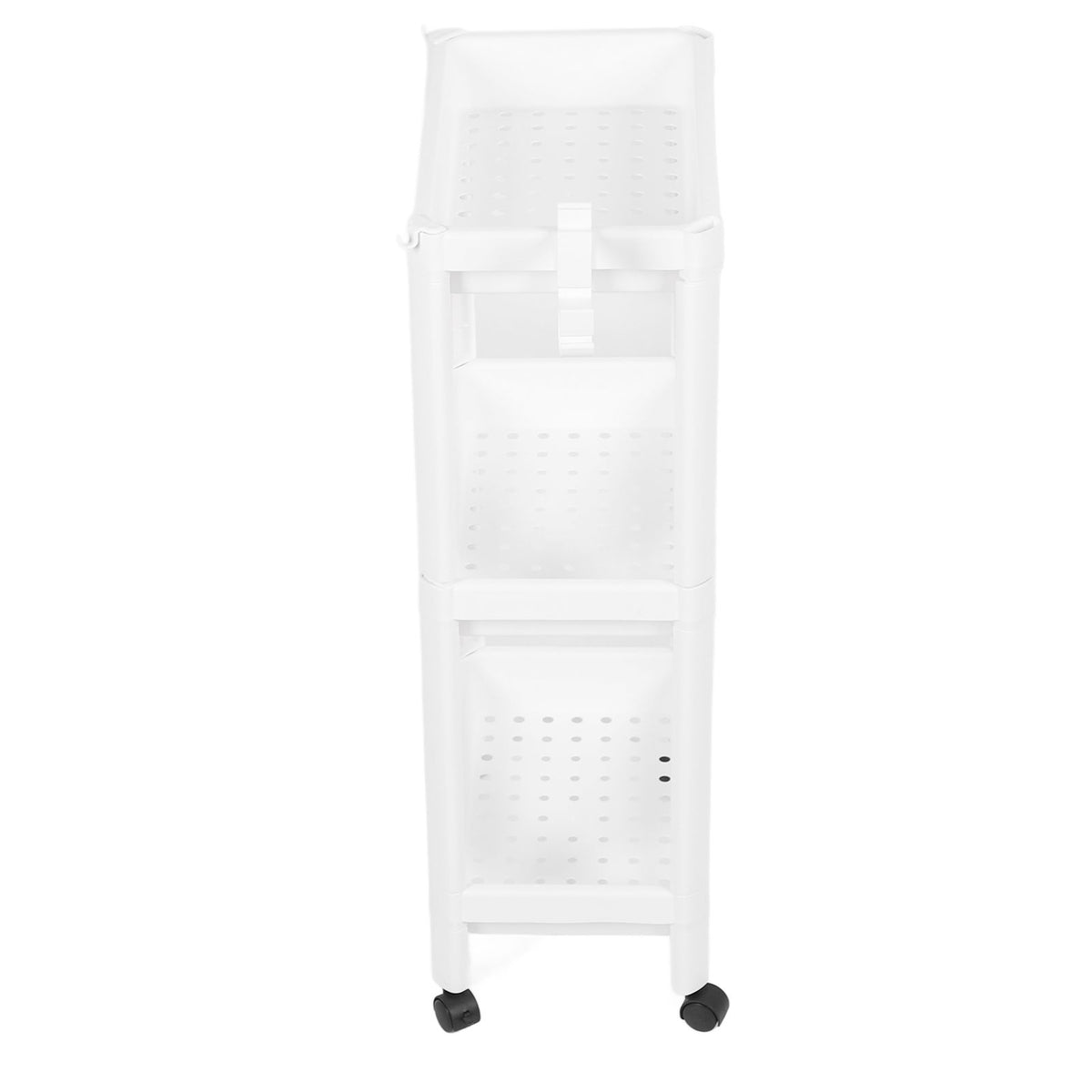 Bathroom Tower Shelf Plastic Freestanding Storage Rack Organizer Multifunctional Shelving Unit for Living Room Bedroom Kitchen White 3 Layers (with Wheel)