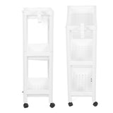 Bathroom Tower Shelf Plastic Freestanding Storage Rack Organizer Multifunctional Shelving Unit for Living Room Bedroom Kitchen White 3 Layers (with Wheel)