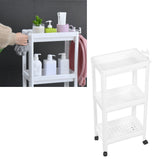 Bathroom Tower Shelf Plastic Freestanding Storage Rack Organizer Multifunctional Shelving Unit for Living Room Bedroom Kitchen White 3 Layers (with Wheel)