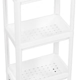 Bathroom Tower Shelf Plastic Freestanding Storage Rack Organizer Multifunctional Shelving Unit for Living Room Bedroom Kitchen White 3 Layers (with Wheel)