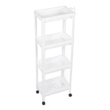 Bathroom Tower Shelf Plastic Freestanding Storage Rack Organizer Multifunctional Shelving Unit for Living Room Bedroom Kitchen White 4 Layers (with Wheel) - Front View