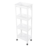 Bathroom Tower Shelf Plastic Freestanding Storage Rack Organizer Multifunctional Shelving Unit for Living Room Bedroom Kitchen White 4 Layers (with Wheel)