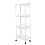 Bathroom Tower Shelf Plastic Freestanding Storage Rack Organizer Multifunctional Shelving Unit for Living Room Bedroom Kitchen White 4 Layers (with Wheel) - 45-Degree Angle