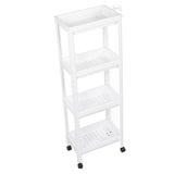 Bathroom Tower Shelf Plastic Freestanding Storage Rack Organizer Multifunctional Shelving Unit for Living Room Bedroom Kitchen White 4 Layers (with Wheel)