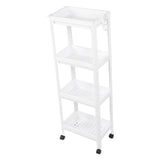 Bathroom Tower Shelf Plastic Freestanding Storage Rack Organizer Multifunctional Shelving Unit for Living Room Bedroom Kitchen White 4 Layers (with Wheel) - Low Angle